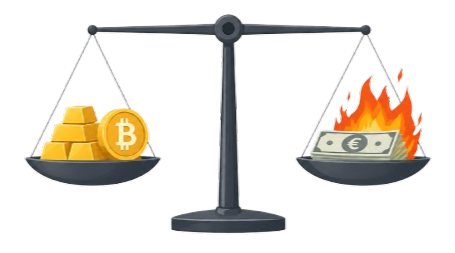 Équilibre monétaire entre rareté et stimulation monétaire - Or, fiat, bitcoin.